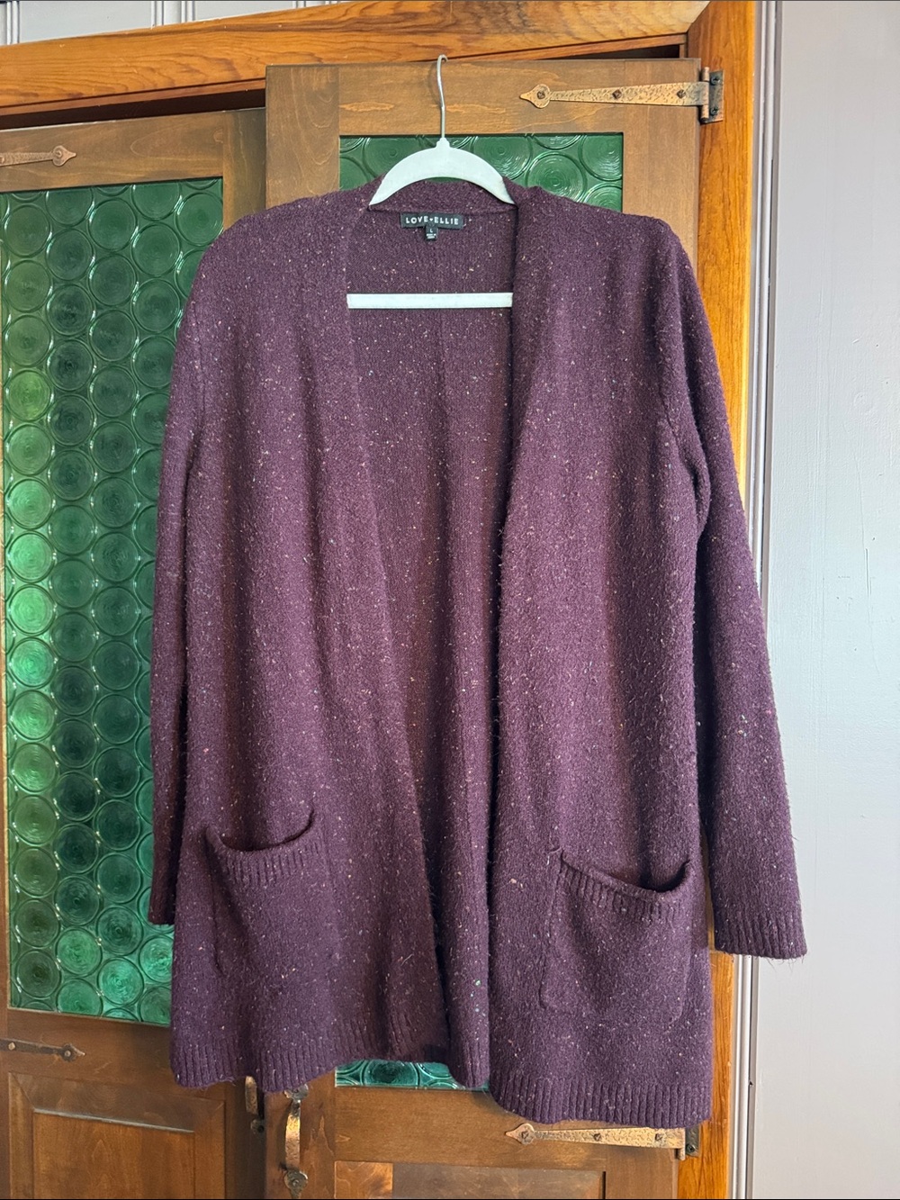 love ellie Long Open-Front Cardigan in Plum